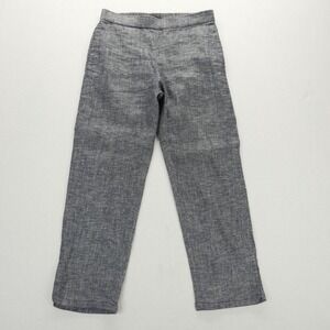 Theory Torina Tierra Wash Linen Blend Pull On Straight Leg Pants Blu Size 2